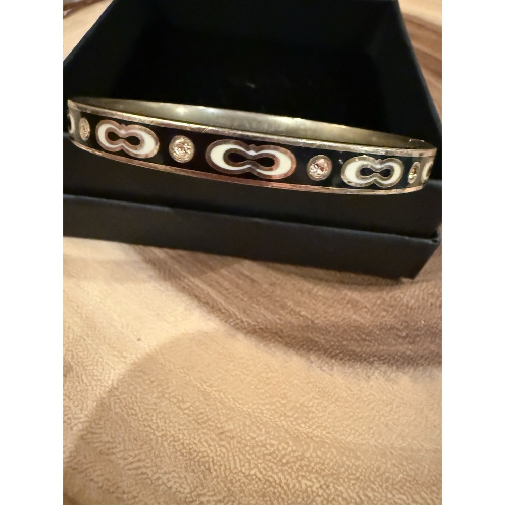 Coach Bangle Bracelet Women's Black Enamel Gold Tone Signature C Logo Hinged